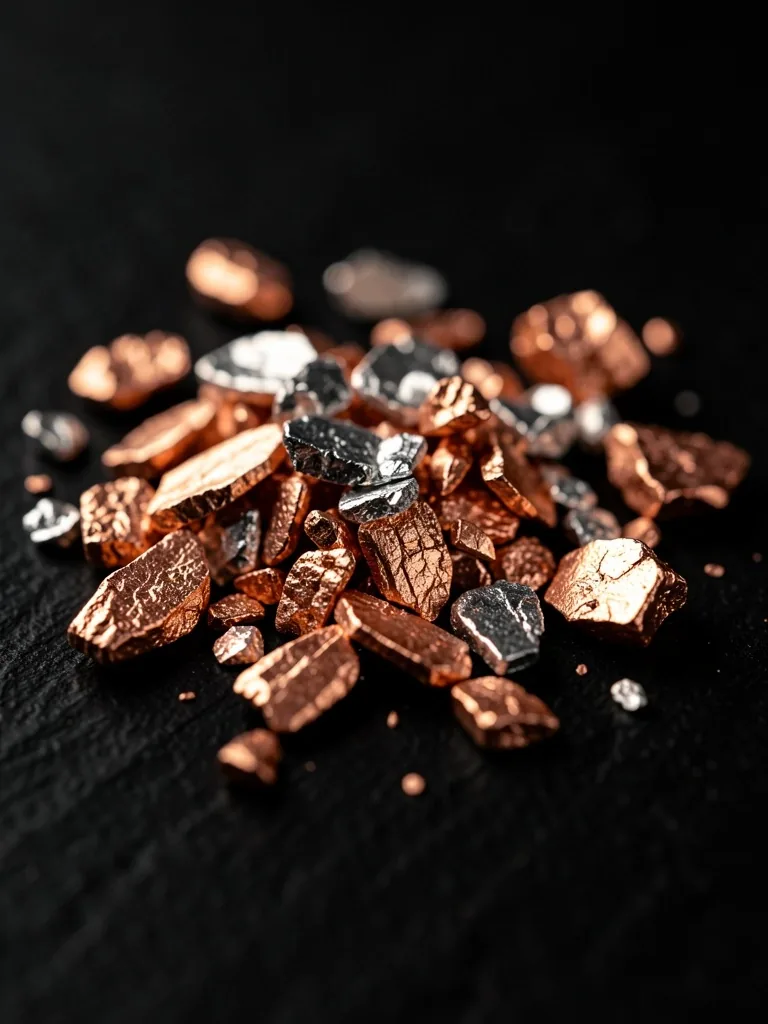 Macro view of raw mineral crystals on a dark surface