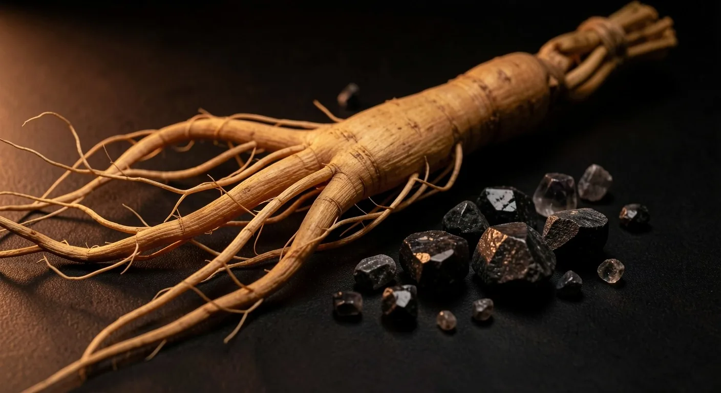 Raw botanical ingredients on dark surface
